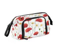 Quteprint Trousse à crayons portable de grande capacité avec fermeture éclair pour adolescents, filles, garçons, adultes, étudiants - Rouge - Motif coquelicot, multicolore, 9.45x3.74x5.9 inch, Mode