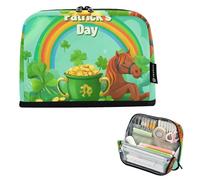 Quteprint Trousse à crayons sur pied - Motif cheval de la Saint-Patrick Trèfles Pièces de monnaie Trousse de papeterie, trousse de maquillage portable, organisateur de bureau pour l'école, le bureau