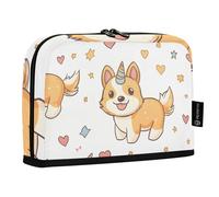 Quteprint Trousse à crayons sur pied - Motif chien kawaii Corgi Cœurs Étoiles Trousse de papeterie, trousse de maquillage portable, organisateur de bureau pour l'école, le bureau, les étudiants, les