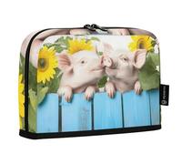 Quteprint Trousse à crayons sur pied - Motif cochons mignons et tournesols - Trousse de papeterie portable - Trousse de maquillage - Organiseur de bureau pour l'école, le bureau, les étudiants, les
