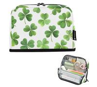 Quteprint Trousse à crayons sur pied - Motif trèfle et feuilles de la Saint-Patrick - Trousse de papeterie, trousse de maquillage portable, organisateur de bureau pour l'école, le bureau, les