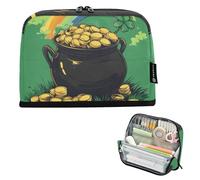 Quteprint Trousse à crayons sur pied - Pièces de monnaie de la Saint-Patrick - Trousse à crayons arc-en-ciel - Trousse de papeterie portable pour maquillage, cosmétiques, organiseur de bureau pour