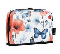 Quteprint Trousse à crayons sur pied - Trousse à crayons à l'aquarelle avec coquelicots et papillons - Trousse de maquillage portable pour l'école, le bureau, les étudiants, les adolescents, les
