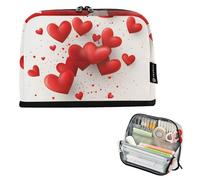Quteprint Trousse à crayons sur pied - Trousse à crayons à motif cœurs rouges pour la Saint-Valentin, trousse de maquillage, trousse de maquillage portable, organisateur de bureau pour l'école, le