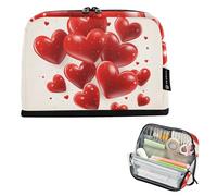 Quteprint Trousse à crayons sur pied - Trousse à crayons avec cœurs rouges pour la Saint-Valentin, trousse de maquillage, trousse de maquillage portable, organisateur de bureau pour l'école, le bureau