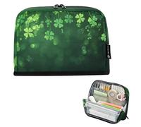 Quteprint Trousse à crayons sur pied - Trousse à crayons avec trèfles et feuilles de la Saint-Patrick - Trousse de maquillage portable pour l'école, le bureau, les étudiants, les adolescents, les