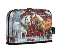 Quteprint Trousse à crayons sur pied - Trousse à crayons de Noël, motif cheval et oiseaux, trousse de maquillage, trousse de maquillage portable, organisateur de bureau pour l'école, le bureau, les