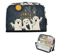 Quteprint Trousse à crayons sur pied - Trousse à crayons Happy Halloween avec fantômes mignons - Trousse de papeterie, trousse de maquillage portable, organisateur de bureau pour l'école, le bureau