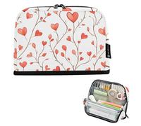 Quteprint Trousse à crayons sur pied - Trousse à crayons pour la Saint-Valentin, motif arbre et cœurs, trousse de maquillage, trousse de maquillage portable, organisateur de bureau pour l'école, le