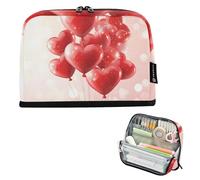 Quteprint Trousse à crayons sur pied - Trousse à crayons pour la Saint-Valentin, motif cœurs, ballons, trousse de maquillage, trousse de maquillage, organisateur de bureau pour l'école, le bureau, les