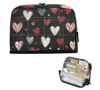 Quteprint Trousse à crayons sur pied - Trousse à crayons pour la Saint-Valentin, motif cœurs, lignes, trousse de papeterie, trousse de maquillage portable, organisateur de bureau pour l'école, le