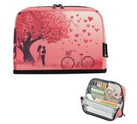 Quteprint Trousse à crayons sur pied - Trousse à crayons romantique pour la Saint-Valentin, motif arbre d'amour, trousse de papeterie, trousse de maquillage portable, organisateur de bureau pour
