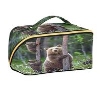 Quteprint Trousse de maquillage en losange - Grande capacité - Motif ours de la forêt - Trousse de maquillage de voyage pour femmes et filles - Trousse de toilette portable avec poignée - Organiseur