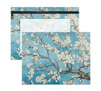 Quteprint Van Gogh Lot de 2 trousses à crayons pour classeur à 3 anneaux, trousse à crayons A4 avec fermeture éclair et fenêtre transparente, organiseur durable de grande capacité pour l'école, le