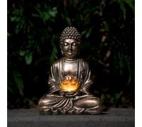 Quterhero Statue de lotus de Bouddha avec lampes solaires, figurine LED en résine pour décoration de jardin - Cadeau unique pour les femmes et les amis (Bouddha en cuivre)