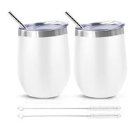 QUTHZZHY 2 Tasse à Café en Acier Inoxydable, 12OZ Mug Isotherme, Gobelet de Voyage, Thermos Cafe à Double Paroi Isolant avec Couvercle et Pinceau à Paille, pour Pique Niques, Camping, Voyages