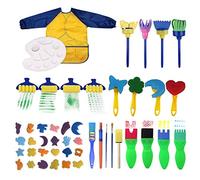 Qutsvosh 47 Pcs Enfants ÉPonge Peinture Brosses Ensemble Tablier de Peinture Artisanat Kits Toddler Peinture Outils