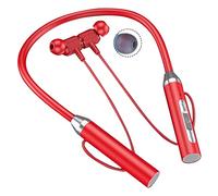 Qutsvosh Casque Bluetooth sans type cou stéréo réduction du bruit universel carte enfichable Sport Oreillette Micro Rouge