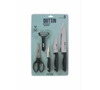 QUTTIN Ensemble de 5 couteaux, éplucheur et ciseaux Collection Nero - Set de couteaux de cuisine - Set de couteaux professionnels - Set de couteaux de qualité