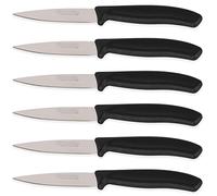 Quttin Lot de 6 couteaux à usage quotidien - Lot de 6 couteaux éplucheur manche noir résistant et durable - Couteau adapté pour viande, éplucheur, cuisine, table - Set de 6 pièces