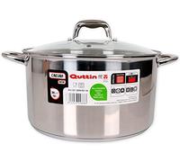 Quttin New Caesar Casserole professionnelle Induction, Cuisine et Four Grande, Acier Inoxydable Anti-Adhérent, Couvercle Verre et Poignées 30cm / 8L