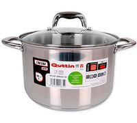 Quttin New Caesar Faitout professionnel Induction, Cuisine et Four Poêle Moyenne Acier Inoxydable Anti-Adhérent, Couvercle Verre et Poignées 24cm / 4L