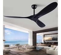 QUTWOB Ventilateur de plafond de 152,4 cm avec télécommande sans lumières - Moderne - Réversible - Moteur CC - Ventilateur de plafond d'intérieur et d'extérieur avec 3 pales pour terrasse, chambre à