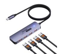 QUUGE 10Gbps Hub USB C 3.2 Gen2 vers 4 USB-A Data Ports, Adaptateur Multiport USB A Nylon Câble 100CM, Aluminium Hub USB 3.2 Compatible avec MacBook Air/Pro, iPhone 16 Série, iMac, Surface, Dell, HP