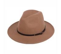 QUUPY Chapeau de jazz vintage classique à large bord avec boucle en cuir et feutre Panama Gatsby chapeau noir, kaki foncé, Taille Unique