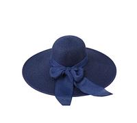 QUUPY Chapeau de paille pliable à large bord pour femme avec grand nœud - Chapeau de soleil d'été Fedora Trilly UPF 50+