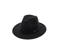 QUUPY Chapeau Fedora Manhattan rétro unisexe en feutre noir à large bord avec cordon de serrage pour voyage, Noir , M