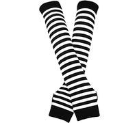QUUPY Gants d'hiver longs tricotés à rayures noires et blanches au-dessus du coude, mitaines chauffe-bras avec trou pour le pouce