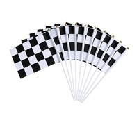 QUUPY Lot de 10 drapeaux de course à carreaux noirs et blancs avec bâton en plastique pour course de voiture, événements sportifs, matchs de football, décoration de fête à thème