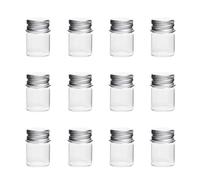 QUUPY Lot de 12 mini bouteilles en verre avec bouchon à vis en aluminium - 5 ml - Bouteilles d'échantillons vides - Petits récipients pour messages, mariages, décorations - Cylindrique, Transparent