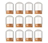 QUUPY Lot de 12 mini cloches décoratives en verre avec base en liège pour rangement de fleurs, maison, mariage, fêtes, arts et petits projets, 3 x 4 cm