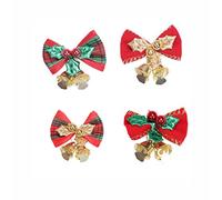 QUUPY Lot de 12 mini nœuds de Noël avec clochettes - Décoration à suspendre pour sapin de Noël - 4 styles