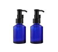 QUUPY Lot de 2 flacons à pompe en verre de cobalt rechargeables de 60 ml avec distributeur de produits de toilette noirs pour crème, essence, shampooing, gel douche