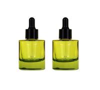 QUUPY Lot de 2 flacons compte-gouttes vides en verre épais de 30 ml avec compte-gouttes en verre rechargeable pour huiles essentielles, cosmétiques (vert)