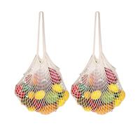 QUUPY Lot de 2 sacs d'épicerie réutilisables en maille de coton à longue poignée pour fruits, légumes, produits (blanc)