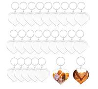 QUUPY Lot de 25 Porte-clés en Acrylique Transparent en Forme de Cœur avec Cadre Photo à Insérer pour Photo Personnalisée, Idéal pour les Cadeaux Familiaux
