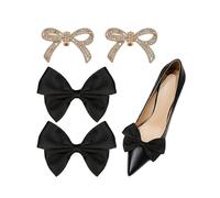 QUUPY Lot de 4 pinces à chaussures amovibles en strass pour femme (noir + or)