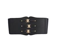 QUUPY Womens Black PU Leather Cinch Belt Rivets Wide Waist Stretch Waistband Steampunk Button up Corset for Girls Shirt Dress Coat