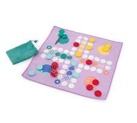 Quut - Jeu de Voyage 2 en 1 Petits Chevaux & Morpion pour Enfants dès 3 Ans - réversible - imperméable - Microfibre - 18 pions en Silicone - 2 dés - avec Pochette