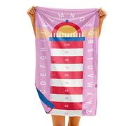 Quut - Serviette de Plage/Piscine Enfant avec Jeu - en Microfibre Séchage Ultra Rapide, sans Sable - Compacte, Légère (Phare, M - 140 x 70cm)
