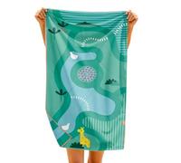 Quut - Serviette de Plage/Piscine Enfant avec Jeu - en Microfibre Séchage Ultra Rapide, sans Sable - Compacte, Légère (Safari, M - 140 x 70cm)