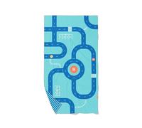 Quut - Serviette de Plage/Piscine Enfant avec Jeu - en Microfibre Séchage Ultra Rapide, sans Sable - Compacte, Légère (Circuit, L - 180 x 100cm)