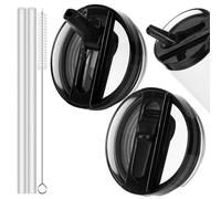 Quuylin Stanley Cup Lot de 2 couvercles de rechange, anti-fuite, avec 2 pailles et 1 brosse à paille, 1 brosse à paille, réutilisables, 100 ml, noirs