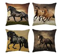 Quuzee Lot DE 4 Housse De Coussin, 60x60cm Cheval Au Galop Taie d'oreiller Velvet/Lin Housse Coussin Décoratif Carré Taies d'oreiller Décoratives pour Canapé Maison Salon Taies d Oreiller （24x24in）