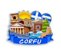 Quwsne Aimant de réfrigérateur Corfou Grèce - Souvenirs de voyage - Cadeaux touristiques 3D - Monuments classiques - Artisanat fait à la main - Décoration d'intérieur - 1740