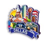 Quwsne Aimant de réfrigérateur Dallas Texas États-Unis - Souvenirs de voyage en ville - Cadeaux touristiques 3D - Monuments classiques - Artisanat fait à la main - Décoration d'intérieur - 380